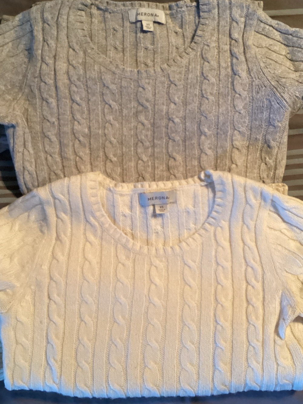 Merona Cable-Knit Crewneck Sweater - Cream and Light Gray